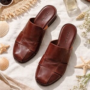 Cole Haan Brown Leather Slide Mules 90s Chic